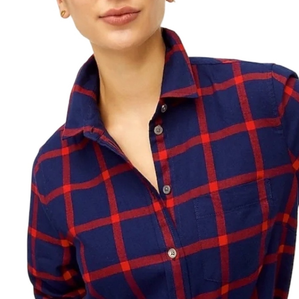 J. Crew Flannel Checkered Navy and Red Shirt